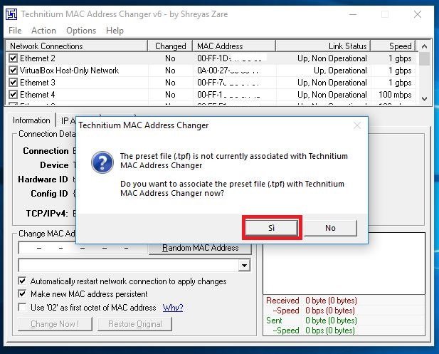 Come cambiare MAC ADDRESS con  Technitium MAC Address Changer 