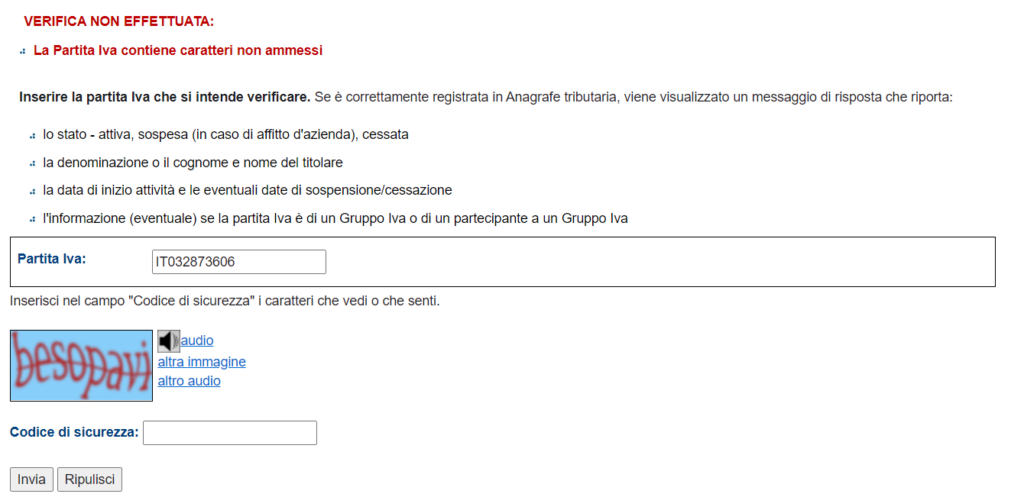 Controllo partita IVA 