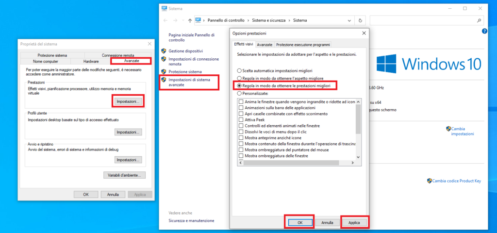 Disabilitare effetti grafici Windows 10