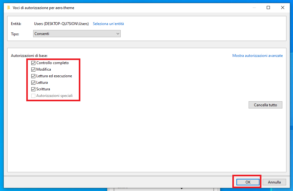 Cambiare autorizzazioni file Windows 10