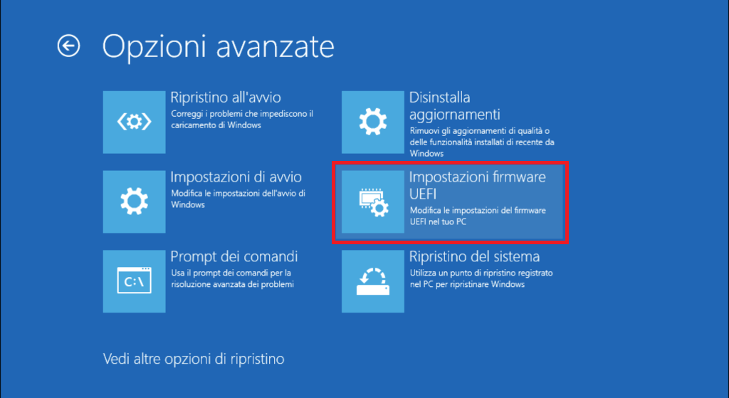 Impostazioni firmware UEFI