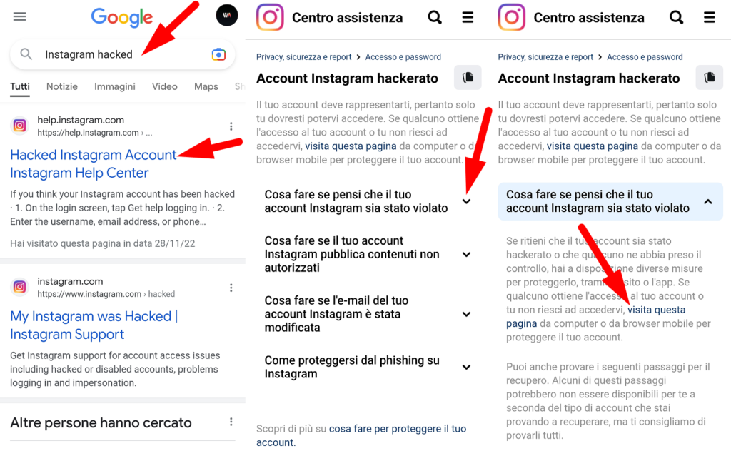 recuperare account Instagram rubato