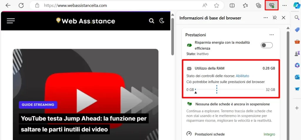 limitare l'uso della RAM su Microsoft Edge