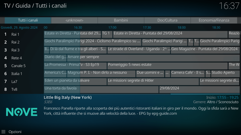 Come guardare i canali TV su Kodi 15